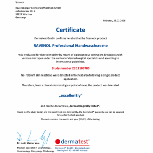 Certificate of Ravenol Hand Clean & Care